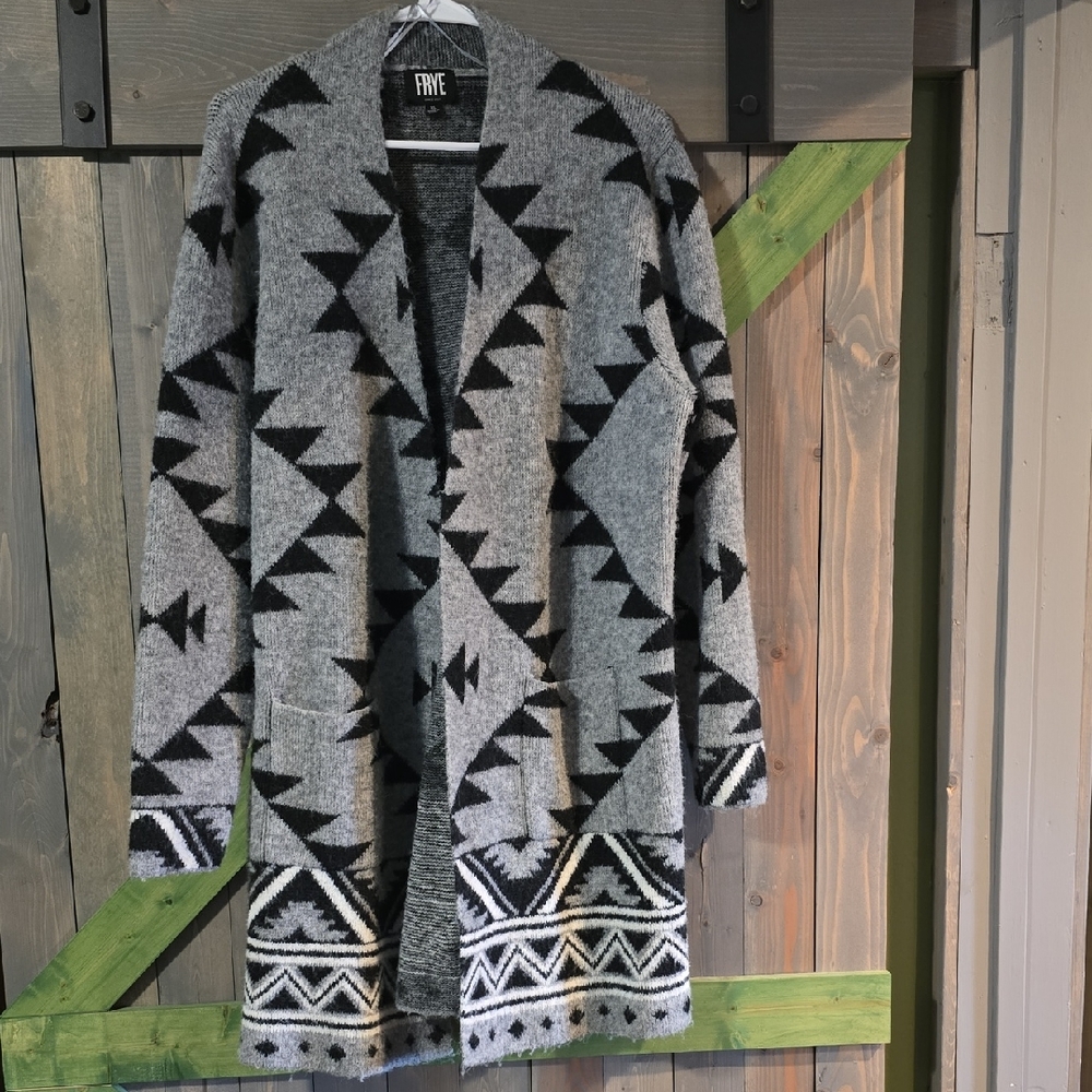 Frye Gray and Black Patterned Cardigan
